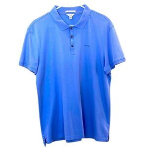 Calvin Klein Men L Solid Purple Liquid Cotton Polo Shirt Stretch Casual Classic